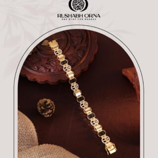 Premium Trishul Rudraksha Gold Link Bracelet with sparkling stone accents