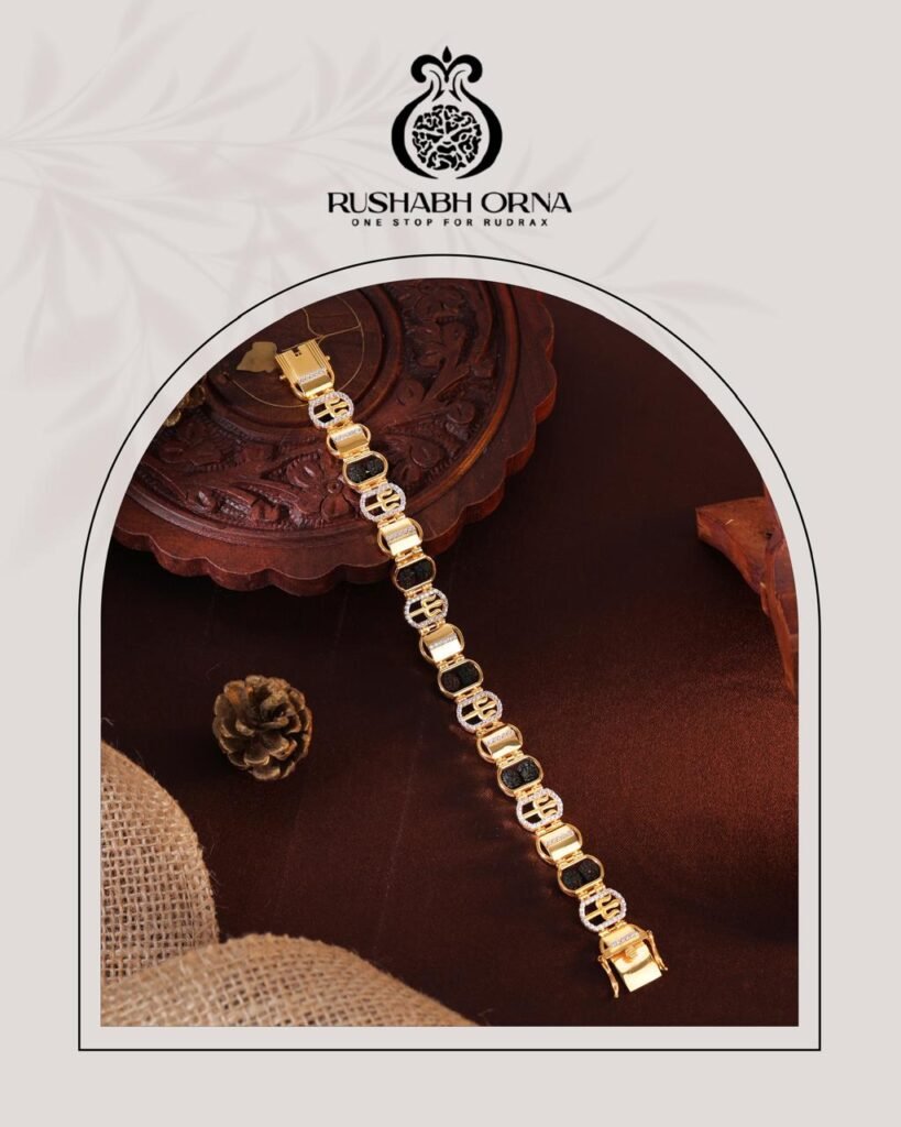 Trishul Rudrax Gold Link Bracelet