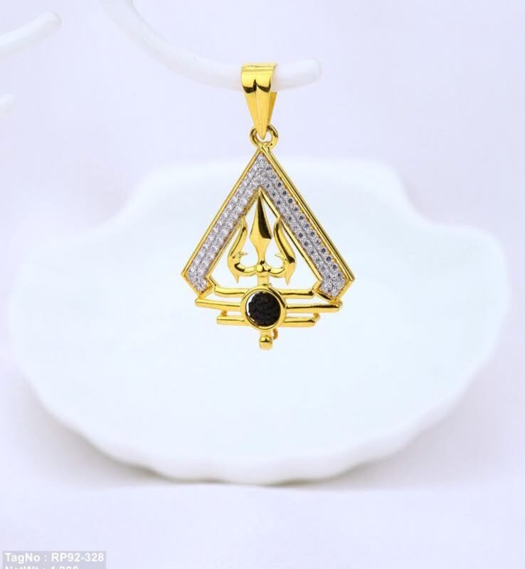 Sacred Trishul Rudrax Gold Triangle Pendant