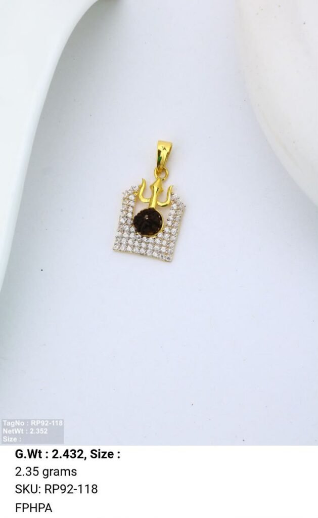 Trishul Rudrax Gold Pendant with CZ Shivling Frame