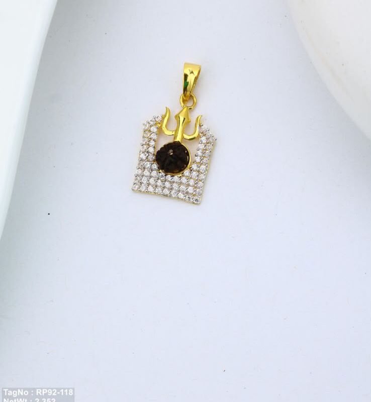 Trishul Rudrax Gold Pendant with CZ Shivling Frame