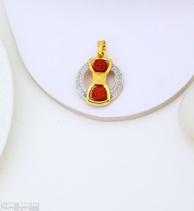 Divine Rudrax Infinity Gold Pendant with CZ Halo