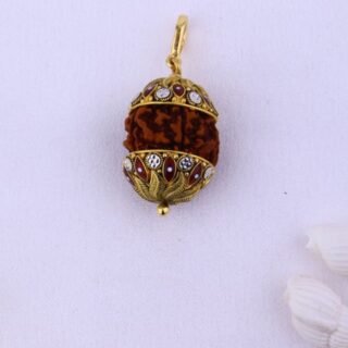 22KT Gold Rudraksha Designer Pendant with Enamel and Stone Detailing