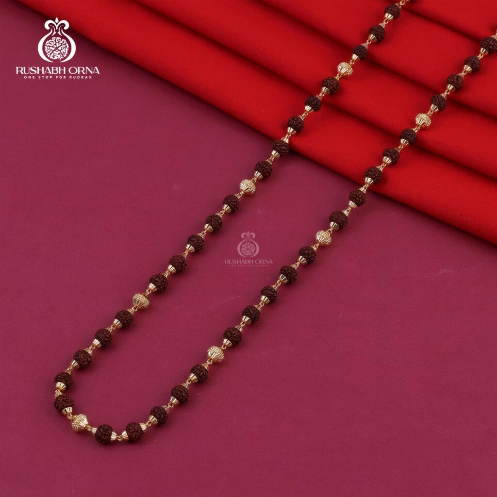 Classic Rudrax Mala with Elegant Gold Bead Detailing