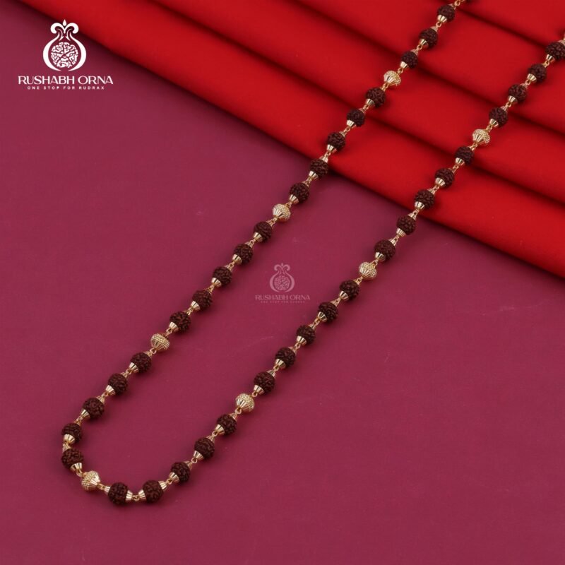 Classic Rudrax Mala with Elegant Gold Bead Detailing