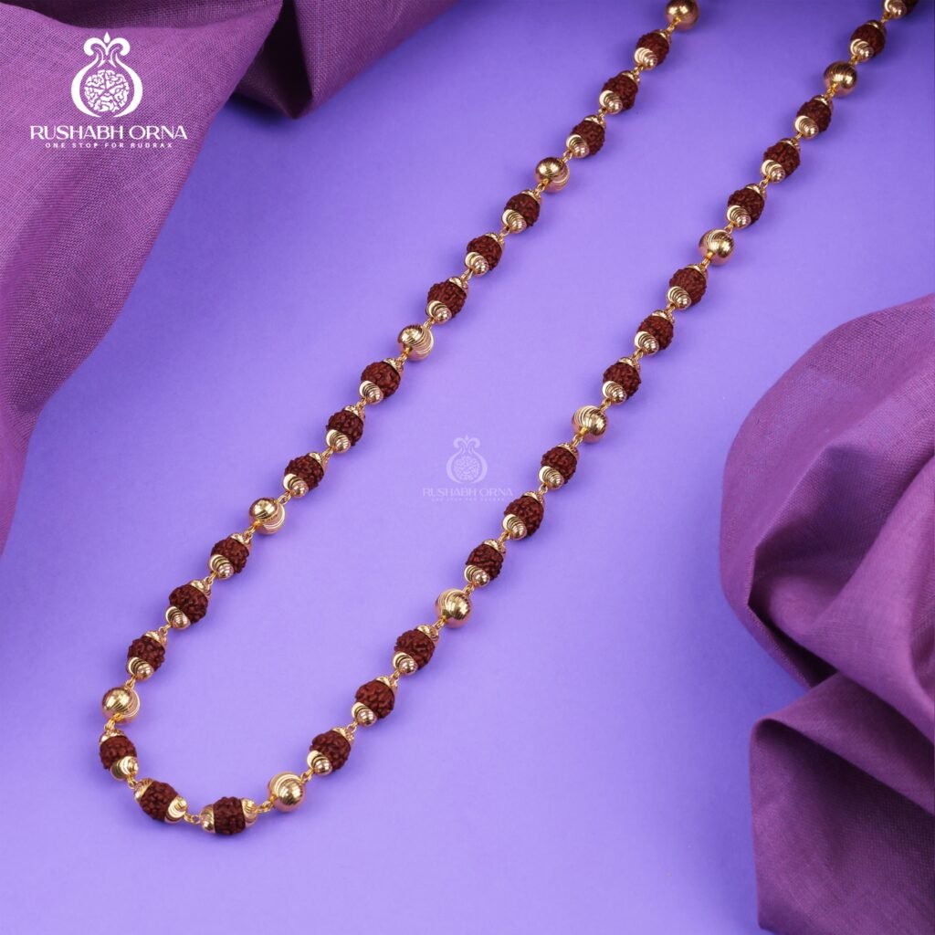 Gold Accent Rudrax Mala with Decorative Spacers