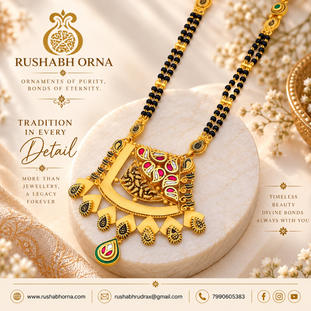 Rajwadi Lakshmi Motif Black Bead Necklace