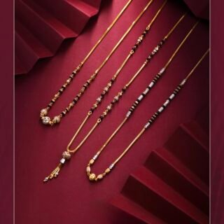 Rushbh Orna Aarini Gold Bead Mangalsutra with delicate gold chain and traditional black beads