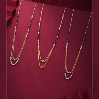 22KT black bead Mangalsutra with elegant gold chain detailing by Rushbh Orna