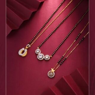 Triple halo black bead Mangalsutra with circular stone-style pendant by Rushbh Orna
