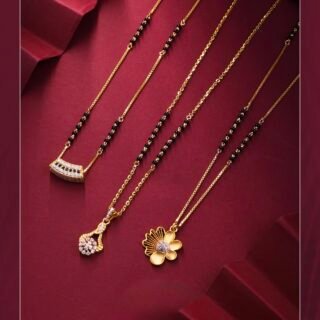 Rushbh Orna Eshvika Floral Black Bead Mangalsutra with delicate gold-toned chain and decorative pendant
