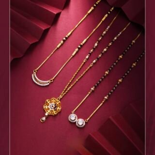 Rushbh Orna Vyanika Heritage black bead Mangalsutra with delicate gold chain and decorative pendant